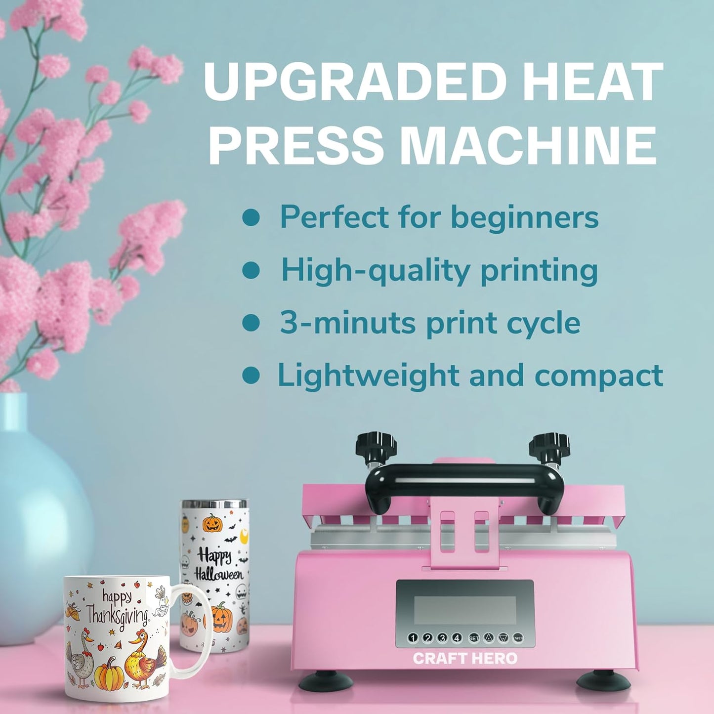 Heat Press Machine for Sublimation Suit for 10 oz 20 oz 30 oz Sublimation Blanks Mug Press with Sublimation Paper Heat Tape and Gloves Mug Coffee Cup Straight Blanks Glass Cans